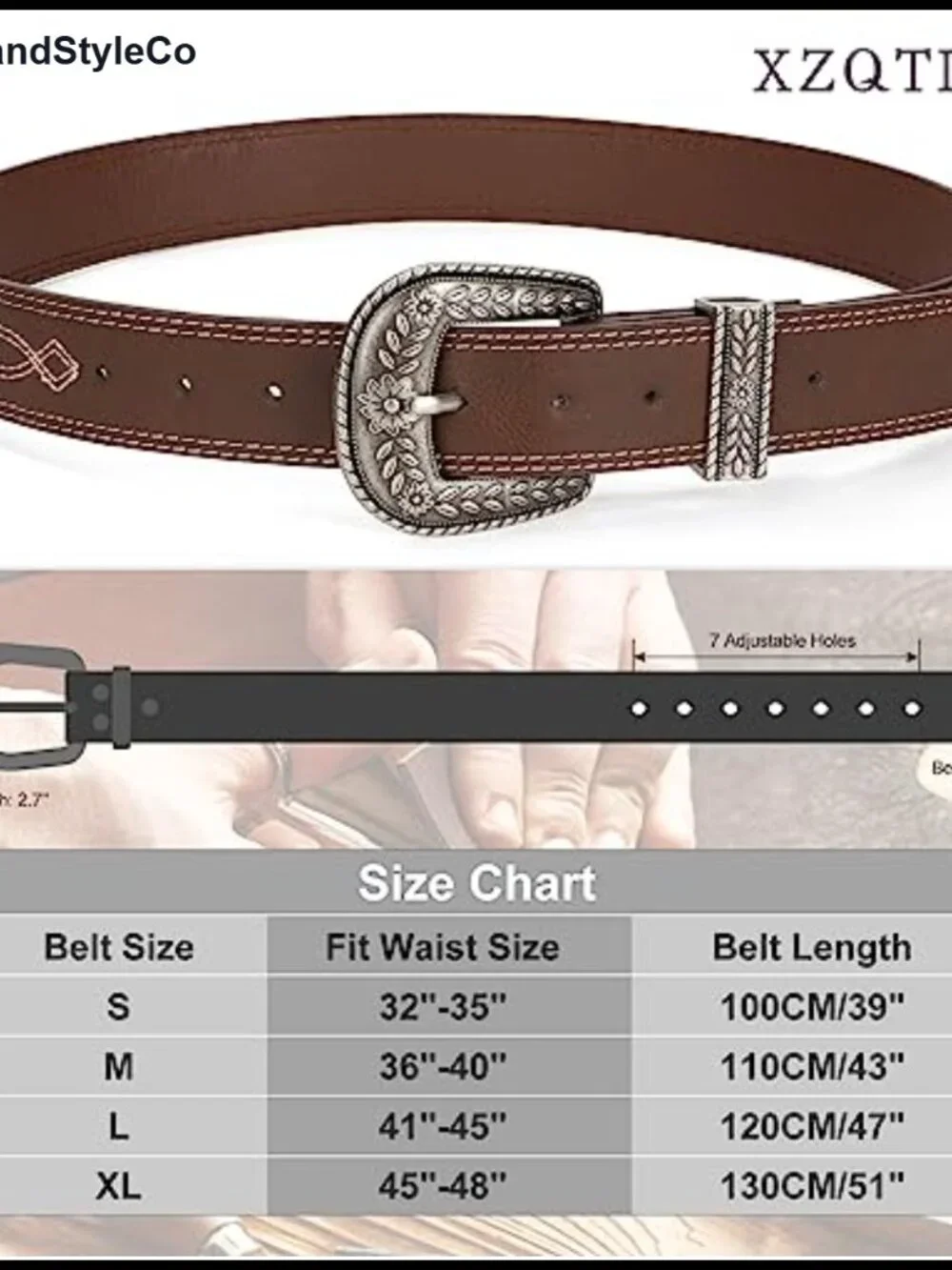 Genuine Leather Western Belt Vintage Tooled Cowboy Belt Interchangeable Buckle